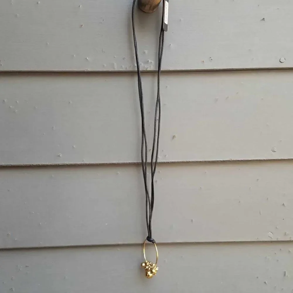 NWT J Crew Black Cord Circle Charm Necklace with Balls